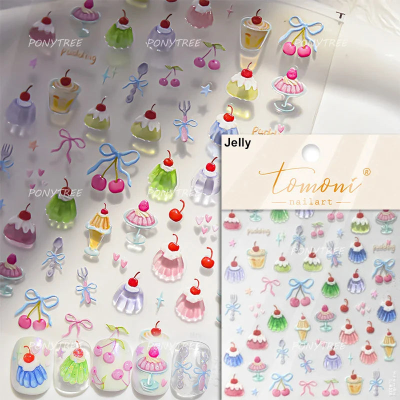 Red Heart Crystal Cherry Nail Art Sticker Decal