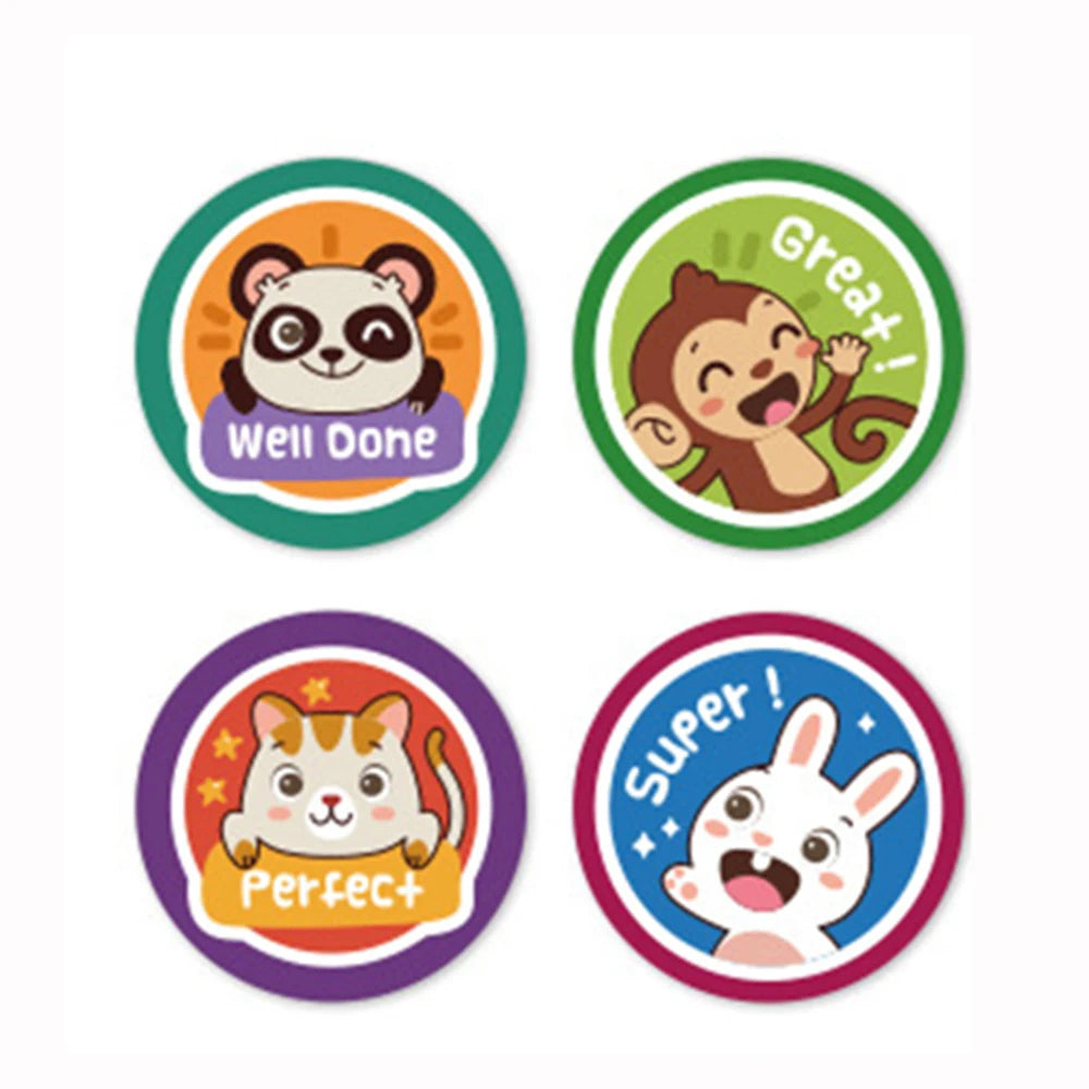 100-500 Pcs 1inch/2.5cm Animal Good Job Cool Stickers Roll for Envelope Praise Reward Student Work Label Stationery Seal Lable