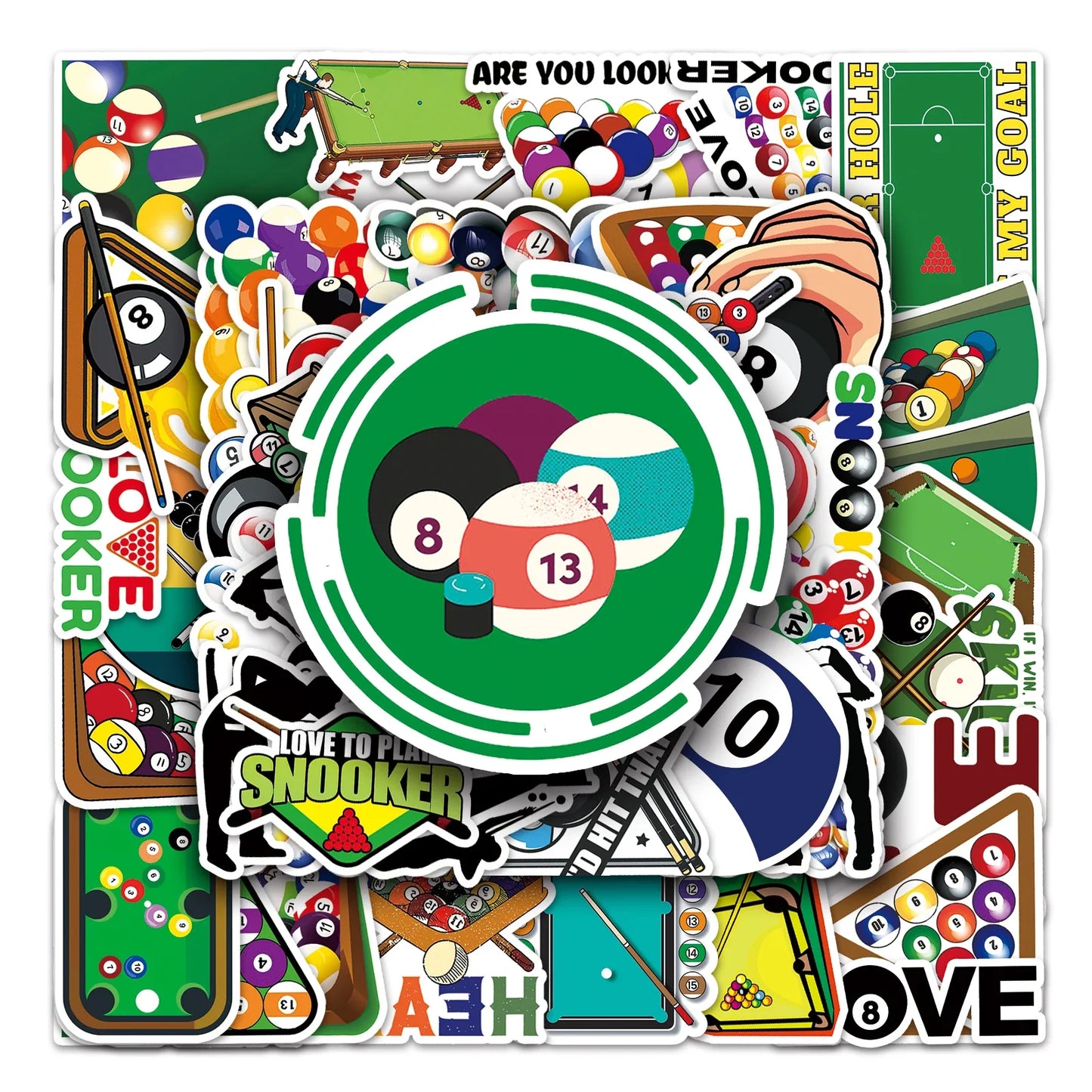 50Pcs Billiards Cartoon Waterproof Vinyl Stickers for Skateboard Snowboard