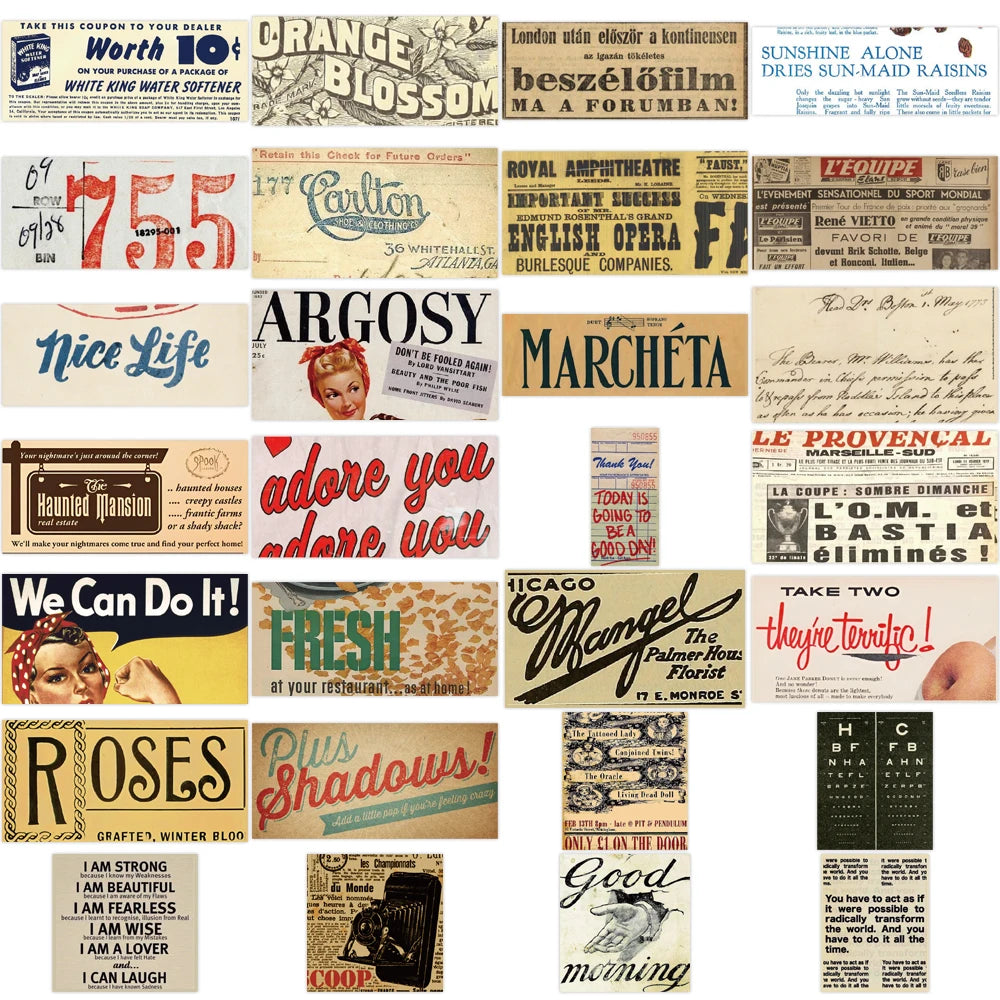 10/29/58pcs Retro English slogan Stickers Decals Cartoon Graffiti DIY Notebook Luggage Wall Decoration PVC Sticker