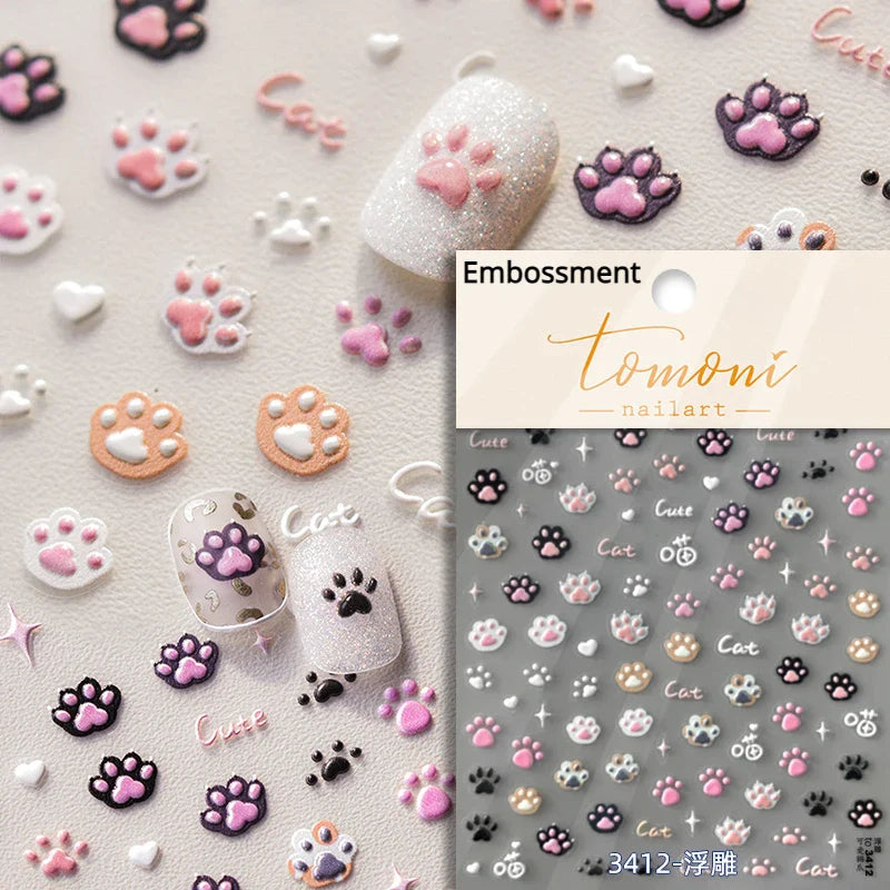 3D Animal Nail Stickers: Cute Dog Cat Bunny Designs