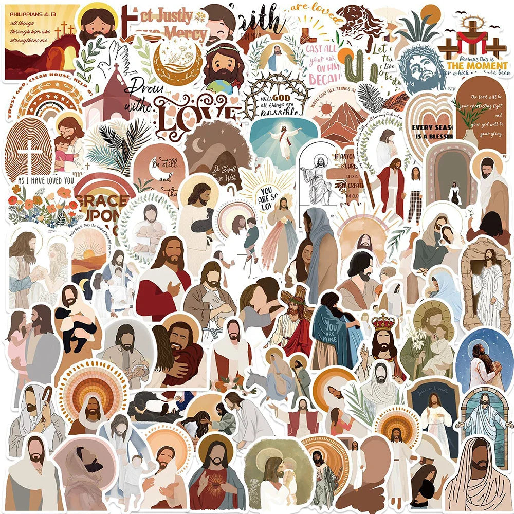 Christian Stickers Pack: Jesus Abbe Religion Decals for Notebook, Laptop, Luggage, Car, Wall, DIY Toys