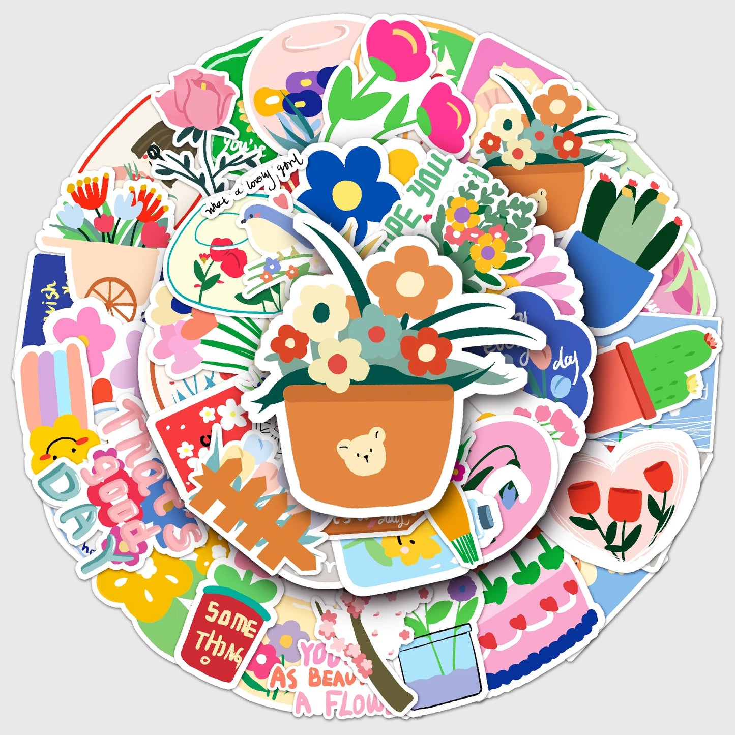 50Pcs Cute Waterproof Flower Cartoon Vinyl Stickers for Skateboard Snowboard Decals