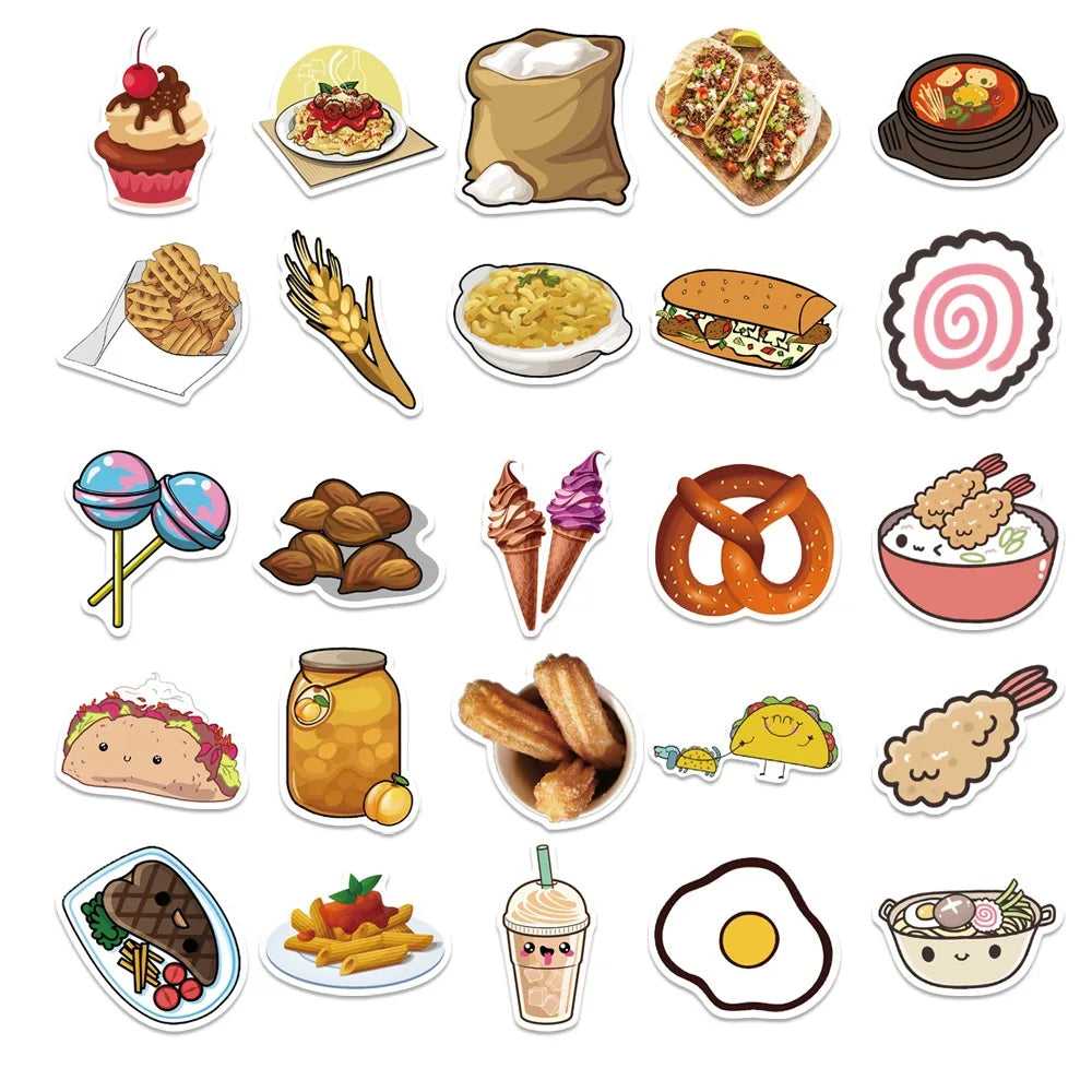 10/30/50PCS Creative Cartoon Food Sticker Packs