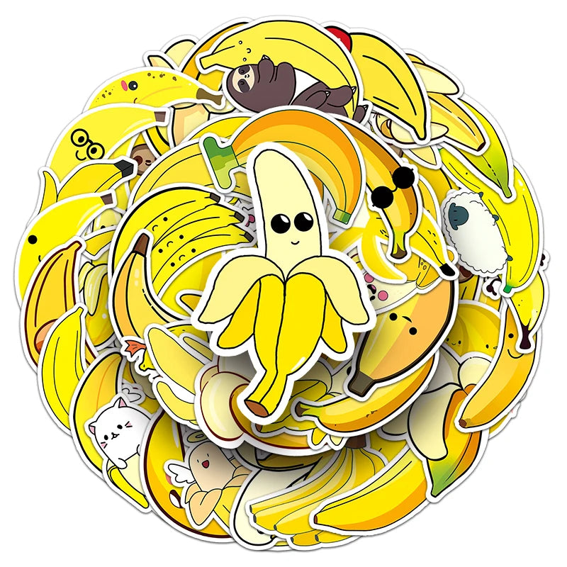 50Pcs Banana Cartoon Waterproof Vinyl Stickers for Skateboard Snowboard