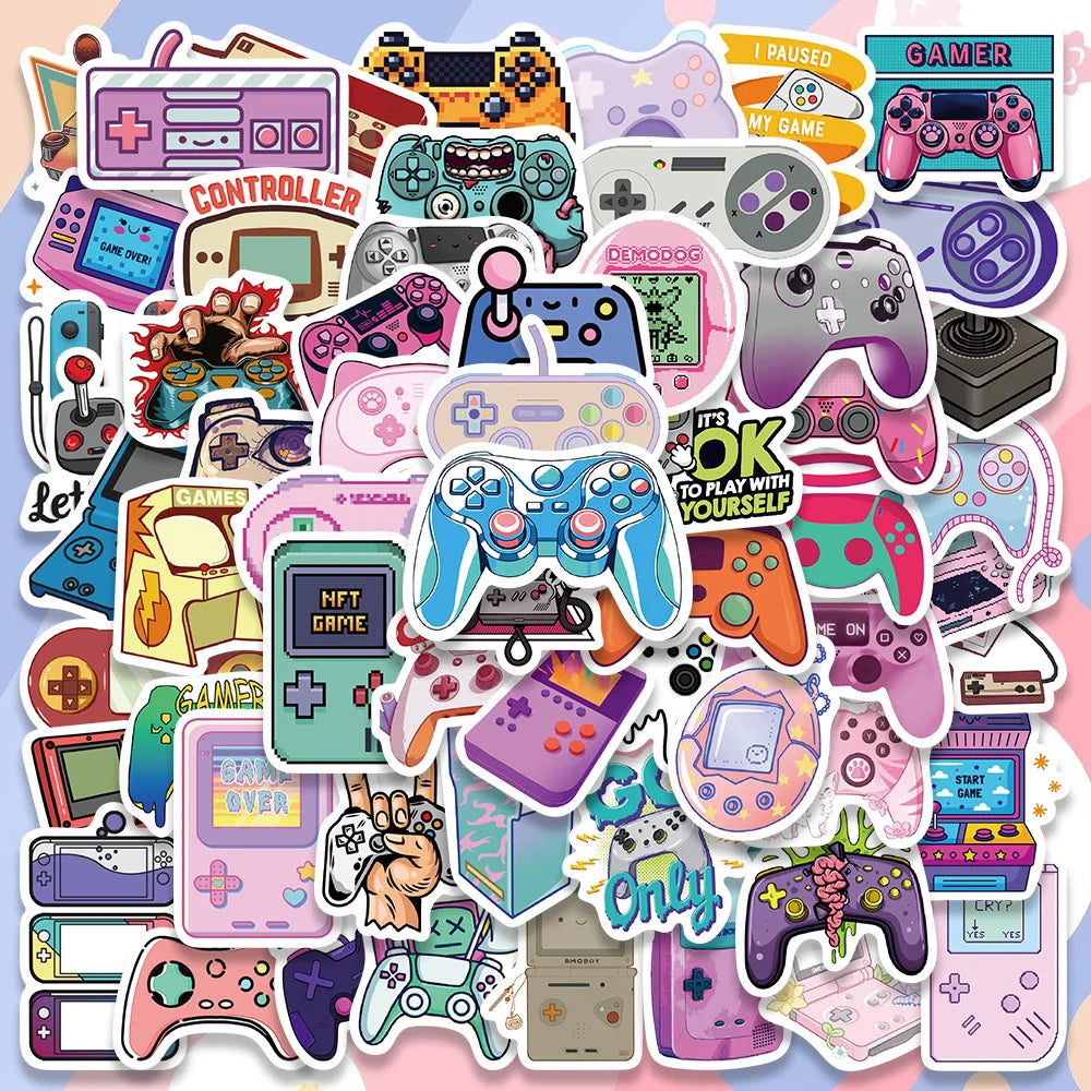 60PCS Pink Gamepad Console Stickers Waterproof for Laptop, Skateboard, Car, Kids Toys