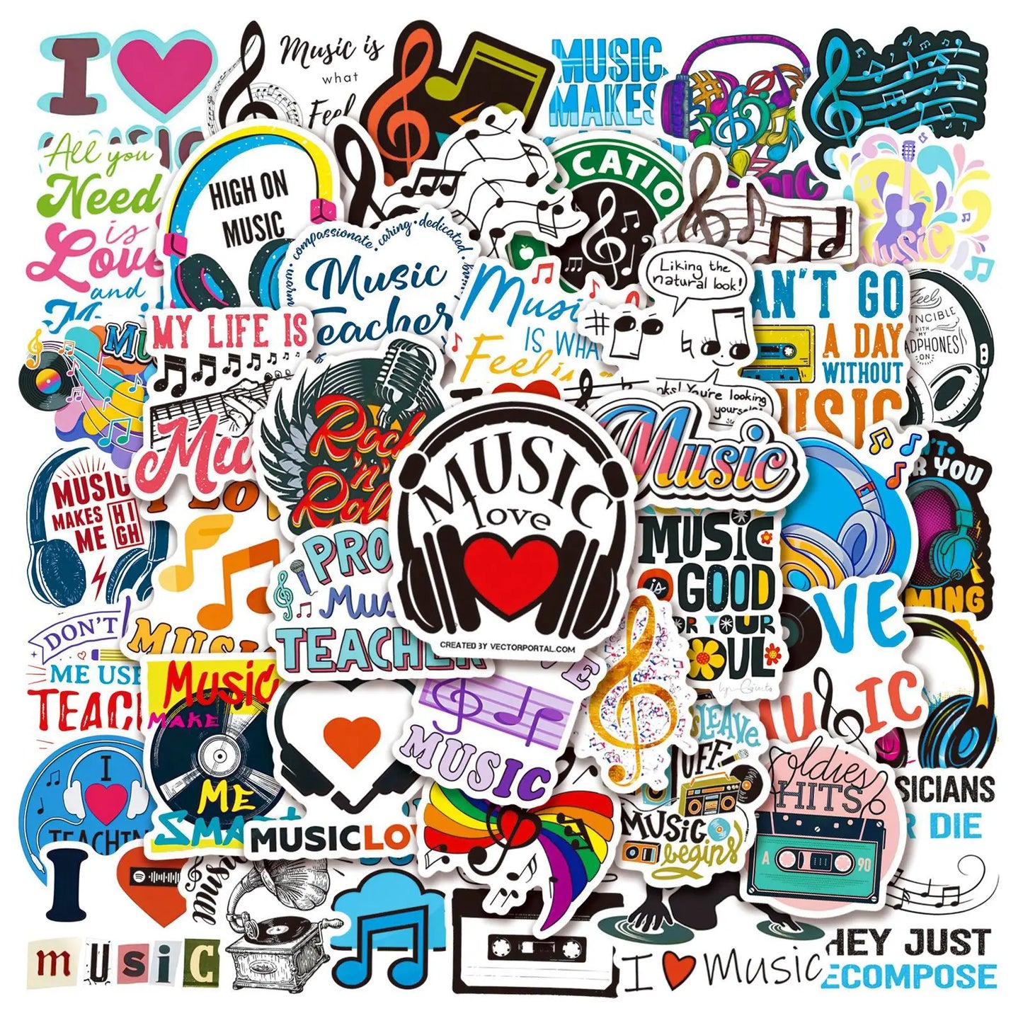 50pcs Inspirational Music Graffiti Stickers for Helmet, Wall, DIY Decoration
