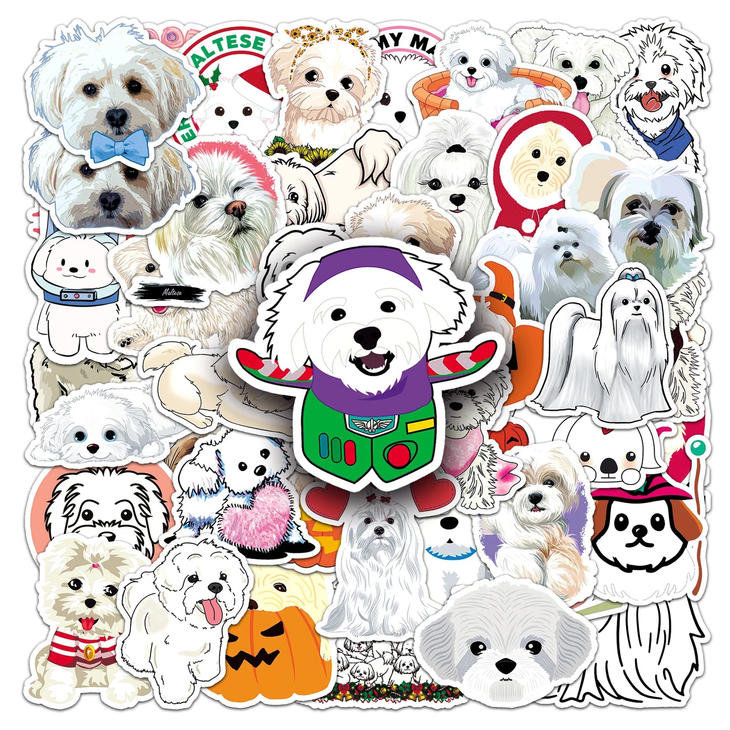 50Pcs Maltese Dog Cartoon Waterproof Vinyl Stickers