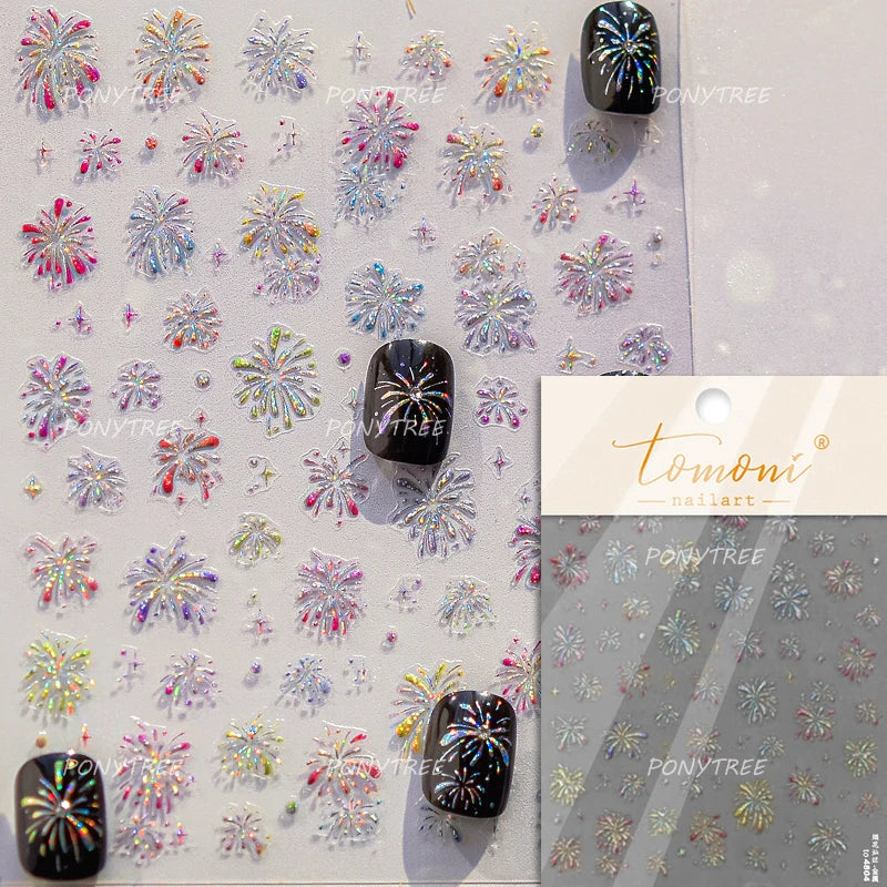 Laser Pink Fireworks Nail Art Stickers - Romantic & Chic