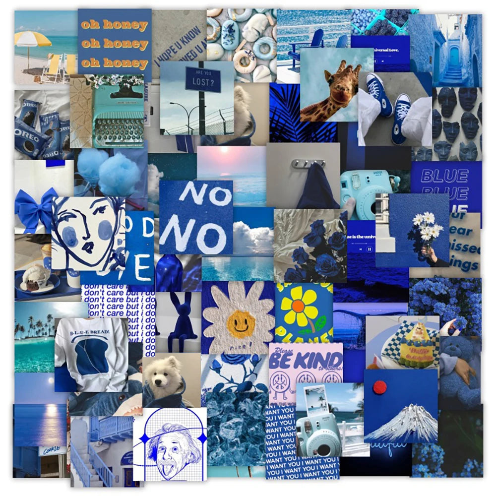 Blue Healing Stickers 10/30/63pcs Cute Cartoon Decals for Scrapbooking, Skateboard, Luggage, Fridge, Car
