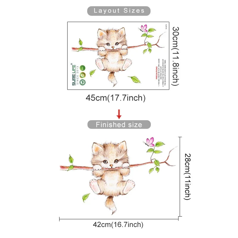 Watercolor Cat Wall Stickers Butterfly Decals Home Decor