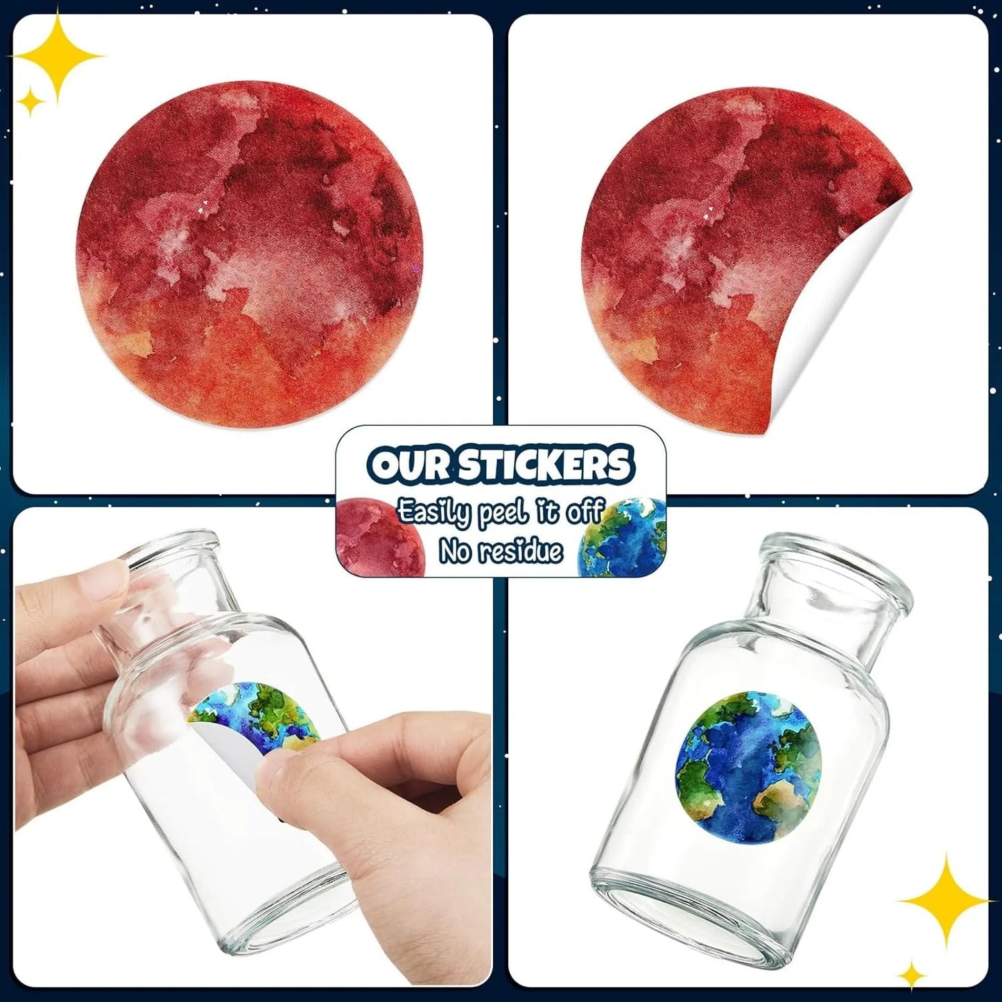 500Pcs /1 Rolls 2.5cm/1inch Cartoon Starry Sky Planet Circle Sticker Decoration Gift Box Sticker Label Stationery Sticker