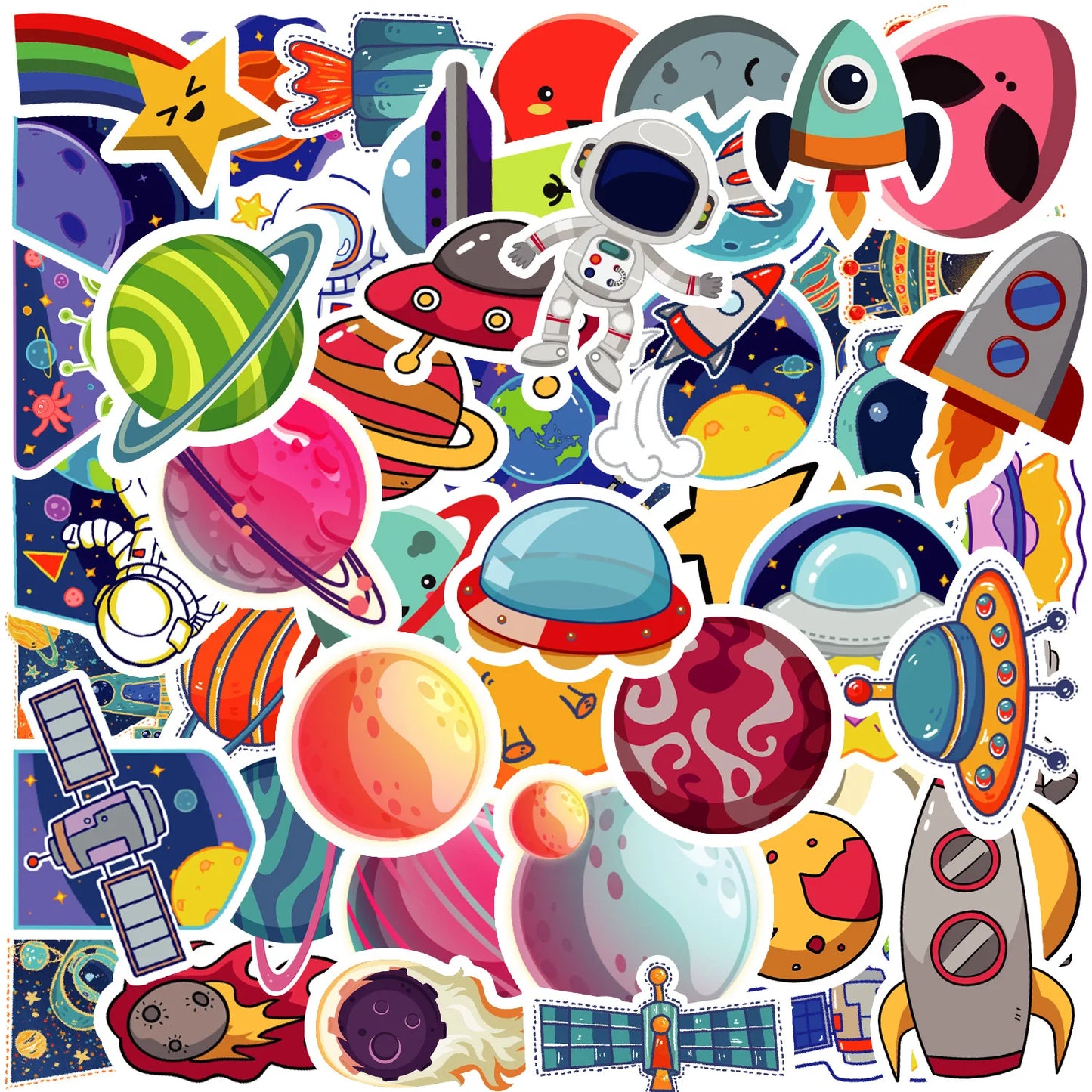 50Pcs Cartoon Astronaut Stickers for Helmet, Wall, Desktop Decoration
