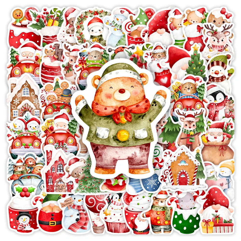 Cute Christmas Stickers Santa Claus Snowman DIY Gift Toys Decorative Decal for Scrapbook Laptop Phone Luggage Bottles Waterproof