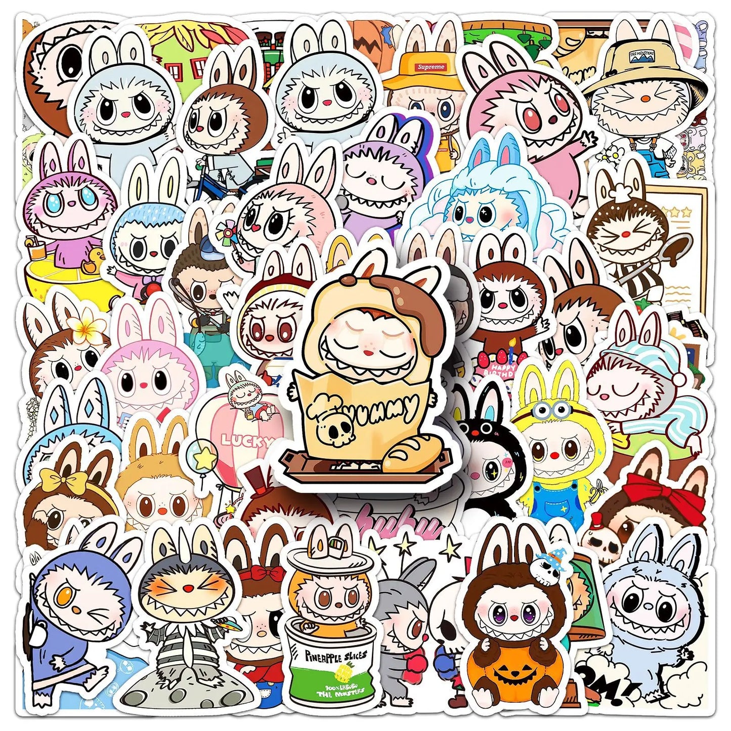 Cartoon Labubu Graffiti Stickers PVC Waterproof Skateboard Notebook Toy