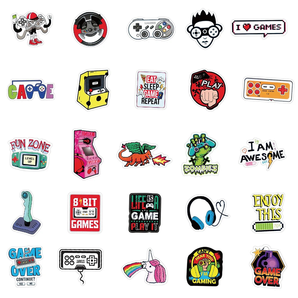 10/30/50PCS Game Machine Gamepad Stickers Cartoon Graffiti Decals Toy Phone Scrapbook Laptop Bike Fridge Waterproof Kids Sticker