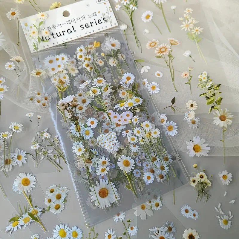 JIANQI 6pcs Transparent PET Floral Stickers Scrapbooking DIY Journal Decor