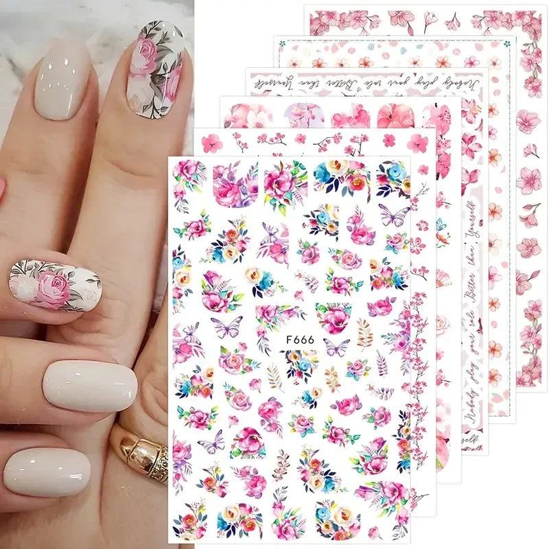 Nail Sticker Set: Summer Floral Water Decals, Graffiti Sliders, Nail Art Foils