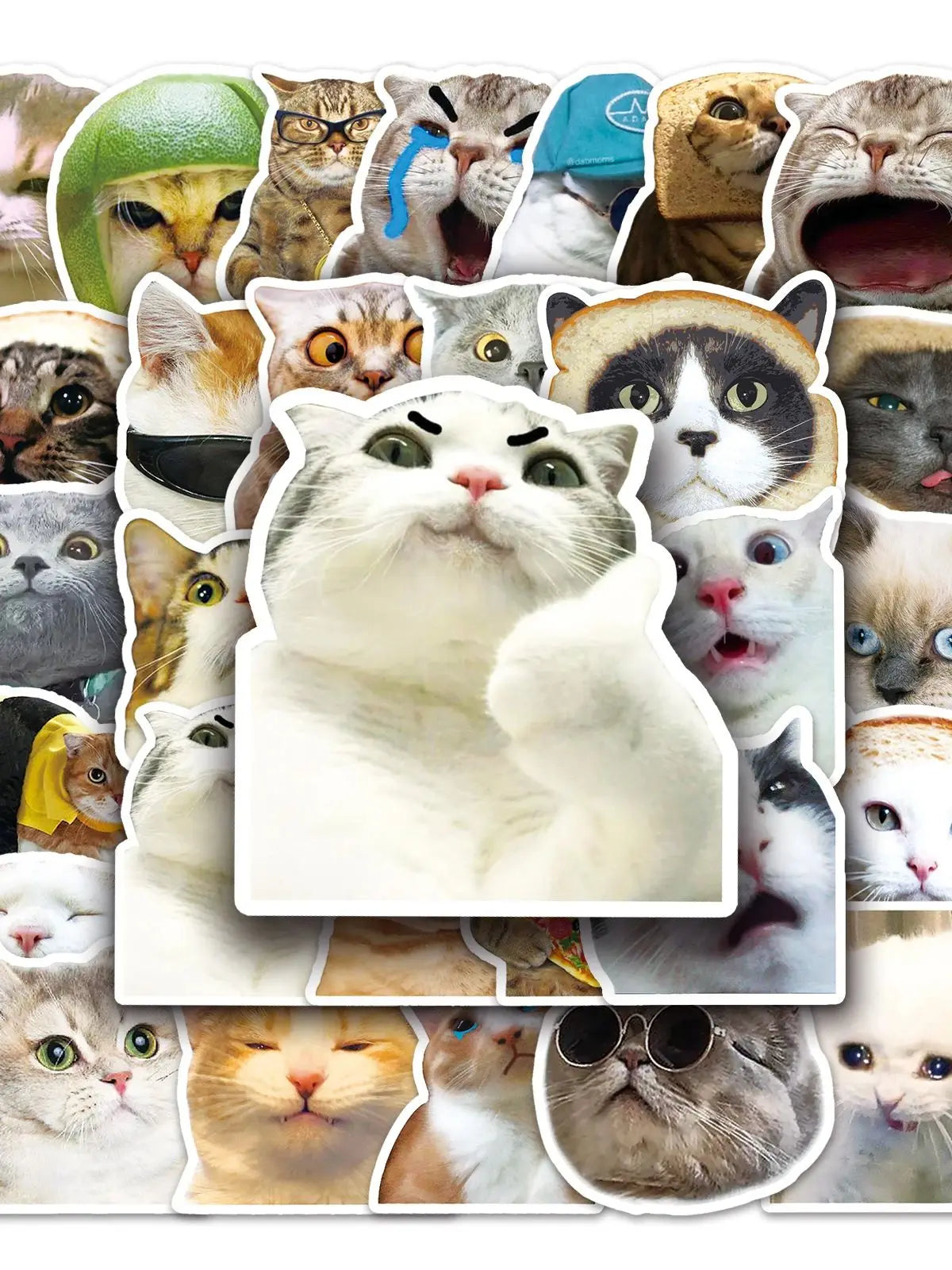 50Pcs Cat Emoji Waterproof Vinyl Stickers for Skateboard Snowboard