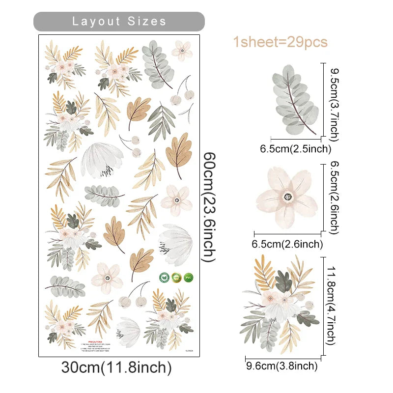 Boho Floral Wall Stickers for Kids Rooms and Living Room Decor