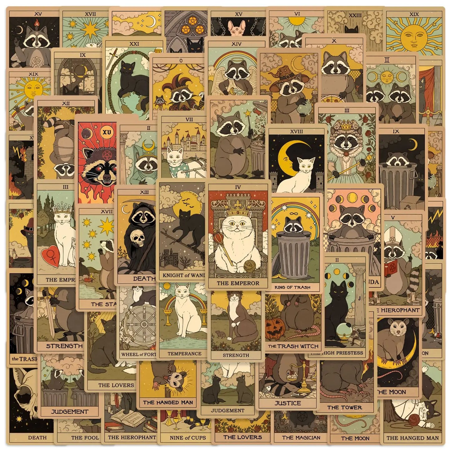 Cartoon Gothic Tarot Cat Stickers for Scrapbooking, Phone, Laptop, Guitar, Skateboard, Suitcase - 10/30/60pcs
