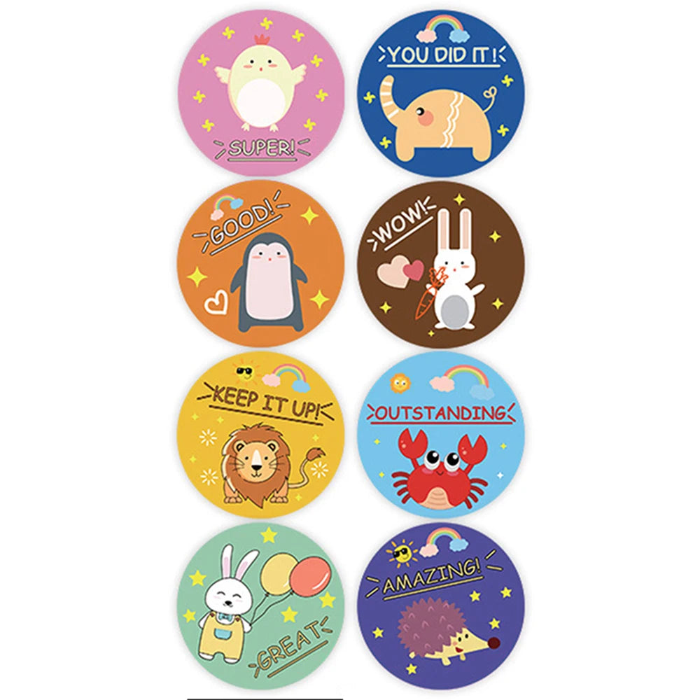 100-500pcs Animal Reward Stickers Adorable Round Kids Motivational Sticker Cartoon Incentive Teacher Gift Sealing Label