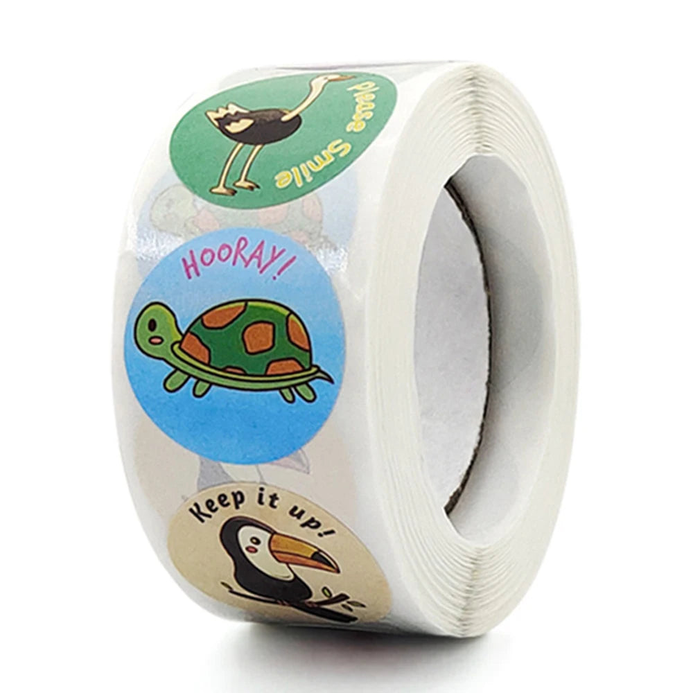 100-500pcs 8 Styles Round Cartoon Animal Reward Stickers Kids Party Handmade Scrapbooking Gift Packaging Seal Label