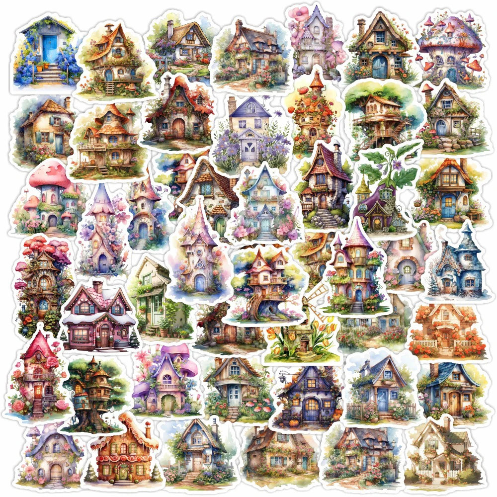Retro Flower House Aesthetic Stickers - 10/30/50pcs Kawaii Decals for Notebook, Laptop, Suitcase, Phone