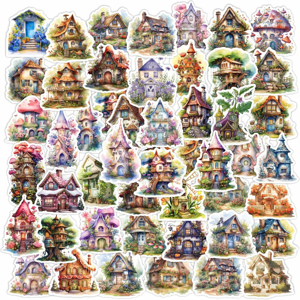 Retro Flower House Aesthetic Stickers - 10/30/50pcs Kawaii Decals for Notebook, Laptop, Suitcase, Phone