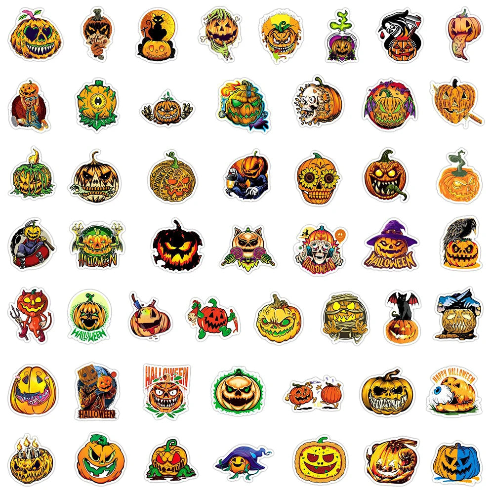 10/30/50PCS Cool Horror Halloween Pumpkin Stickers Toys Skateboard Bike Laptop Phone Cute Cartoon Decals Waterproof Toys Gifts