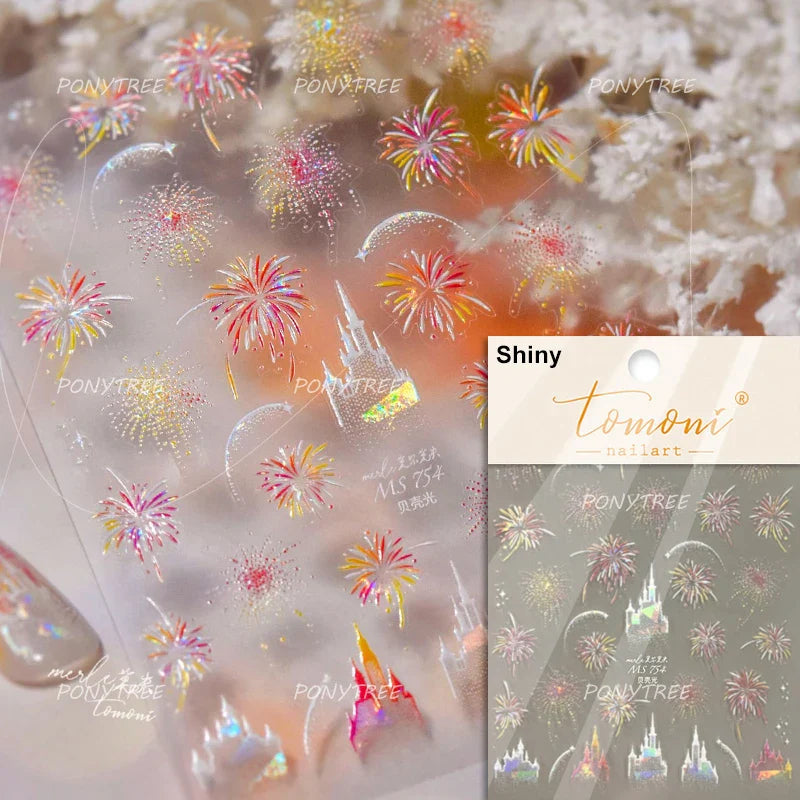 Fireworks Castle Nail Art Stickers Rhinestone Decals
