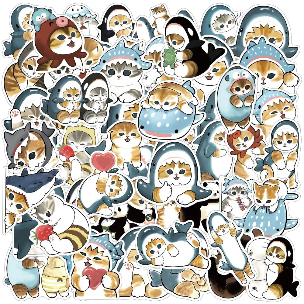 Shark Hooded Cat Stickers 10/30/50PCS for Laptop, Phone, Suitcase, Scrapbooking, Stationery, Gift