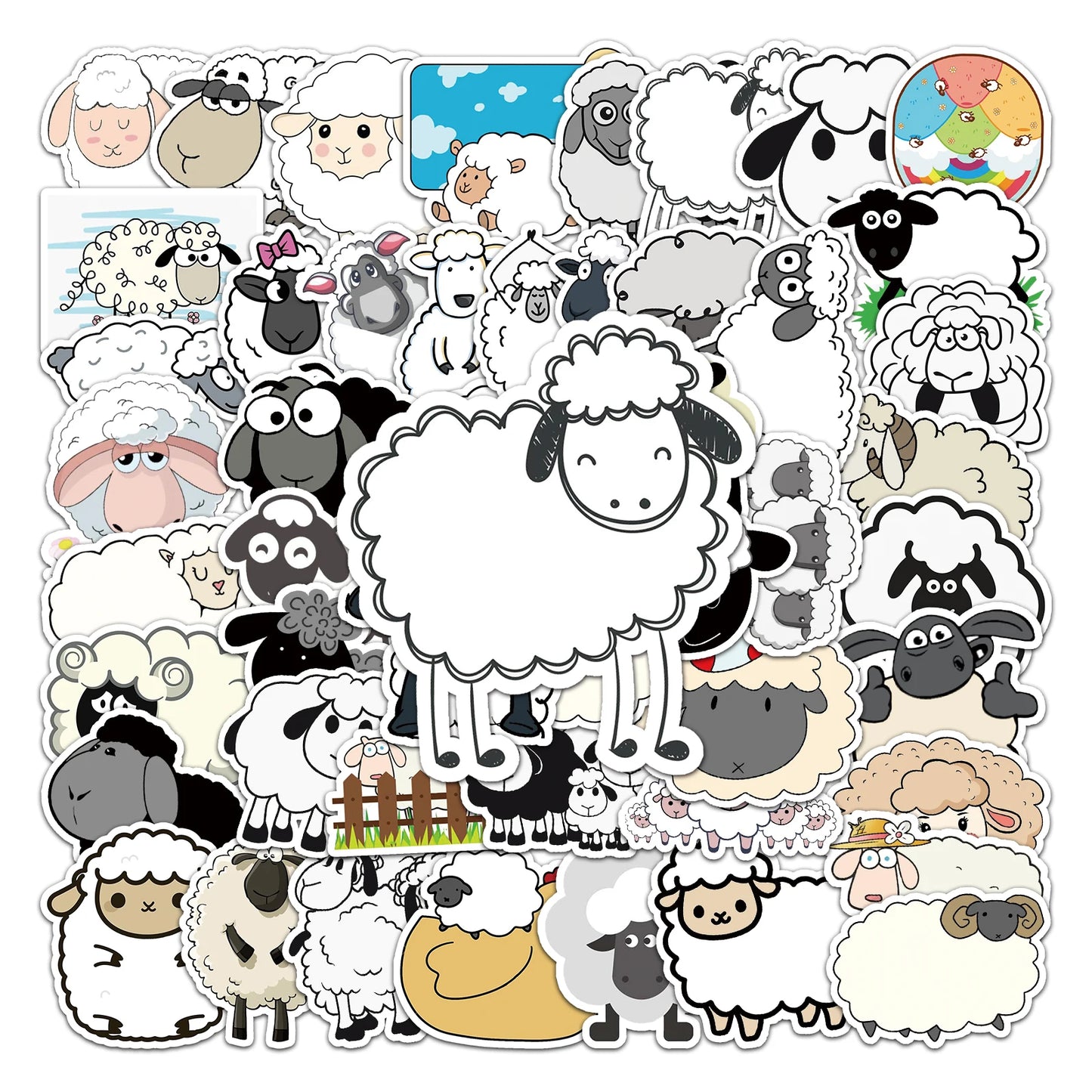 50Pcs Sheep Cartoon Waterproof Vinyl Stickers for Skateboard Snowboard Home Decor