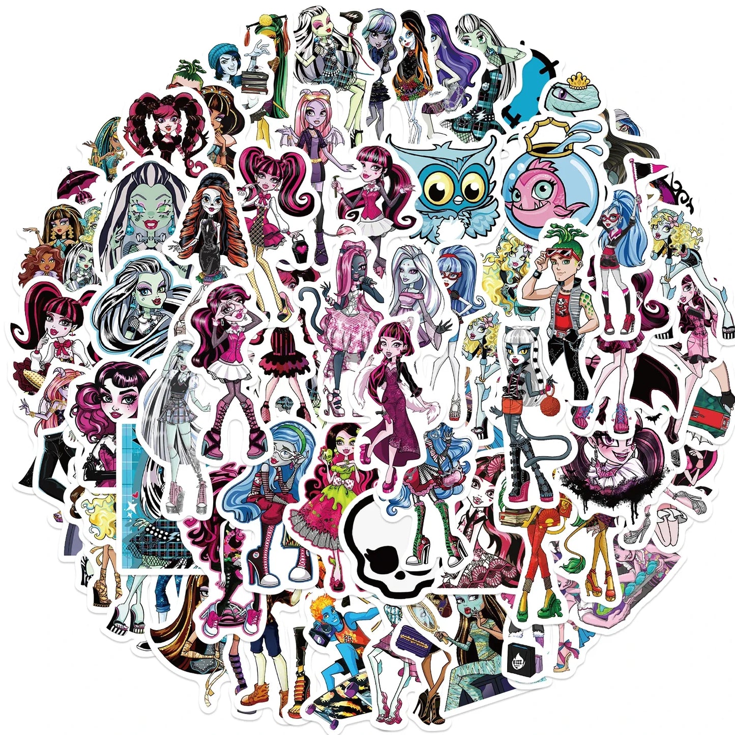 70Pcs Monster High Graffiti Stickers for Skateboard, Bicycle, Guitar, Laptop, Kids, Waterproof