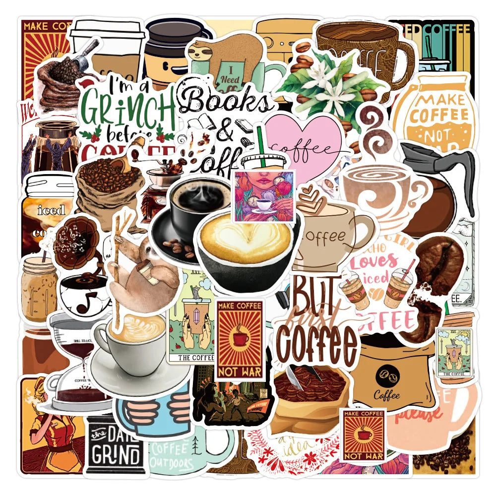 Retro Cartoon Coffee Stickers Waterproof DIY Luggage Notebook Graffiti