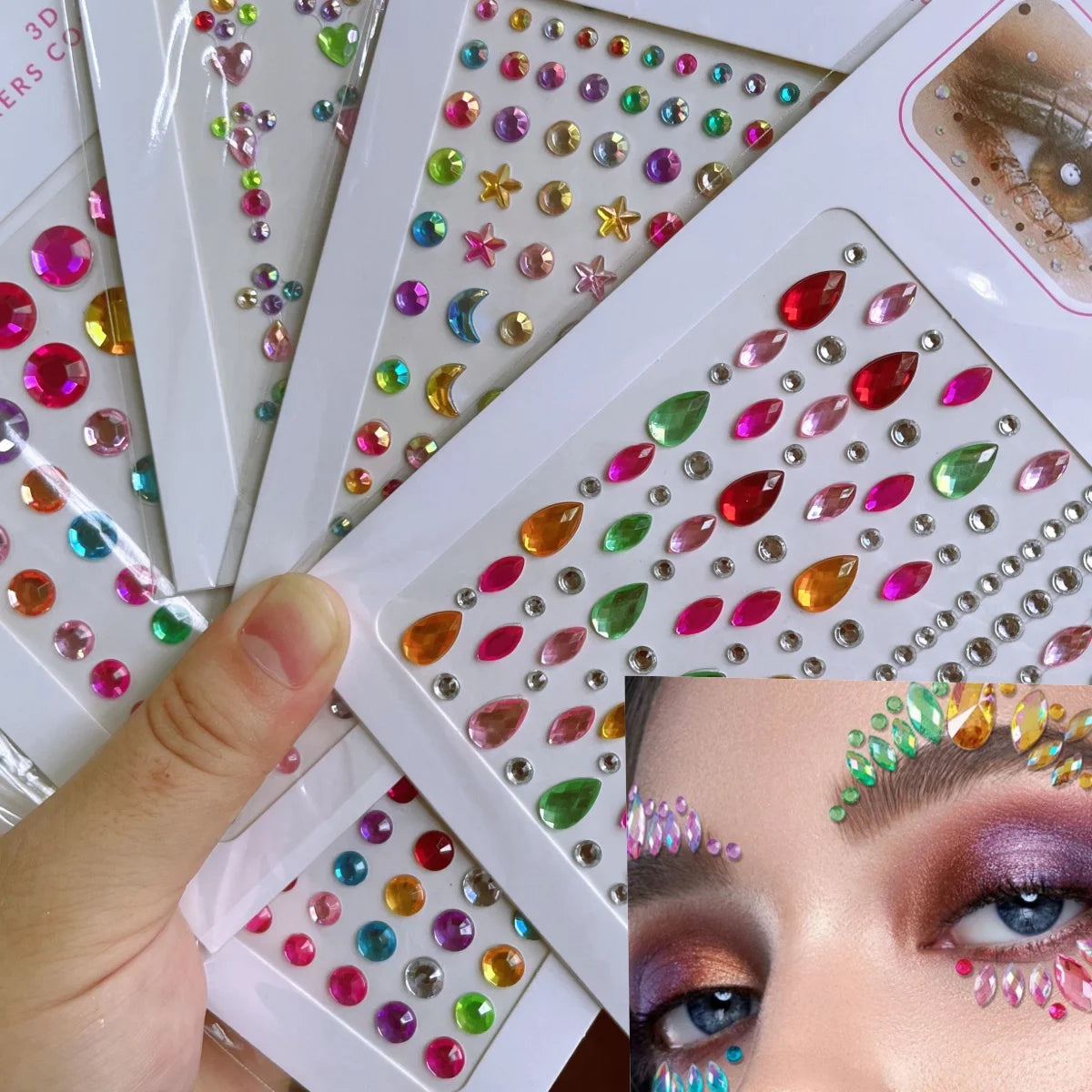 Glitter Face & Body Jewel Stickers - 5pcs Crystal Rhinestones