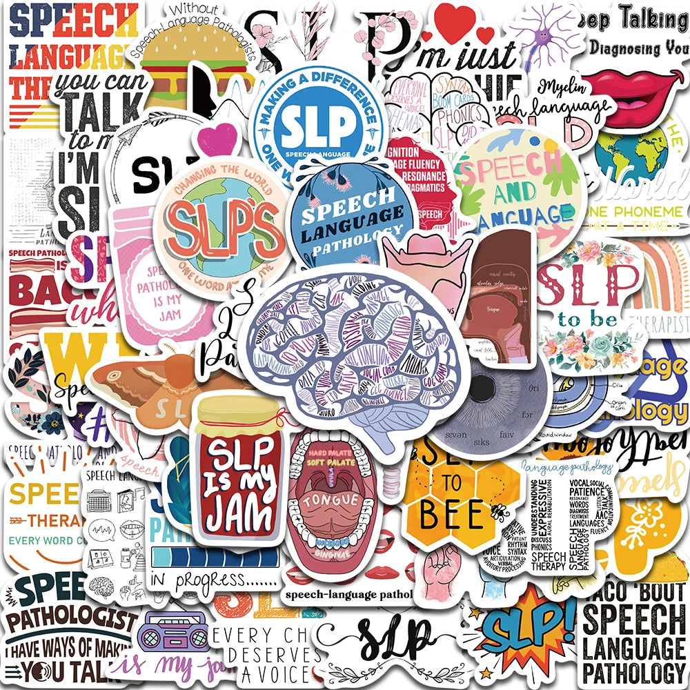 56PCS Speech Language Pathology Autism Stickers for Laptop, Car, Fridge, Snowboard