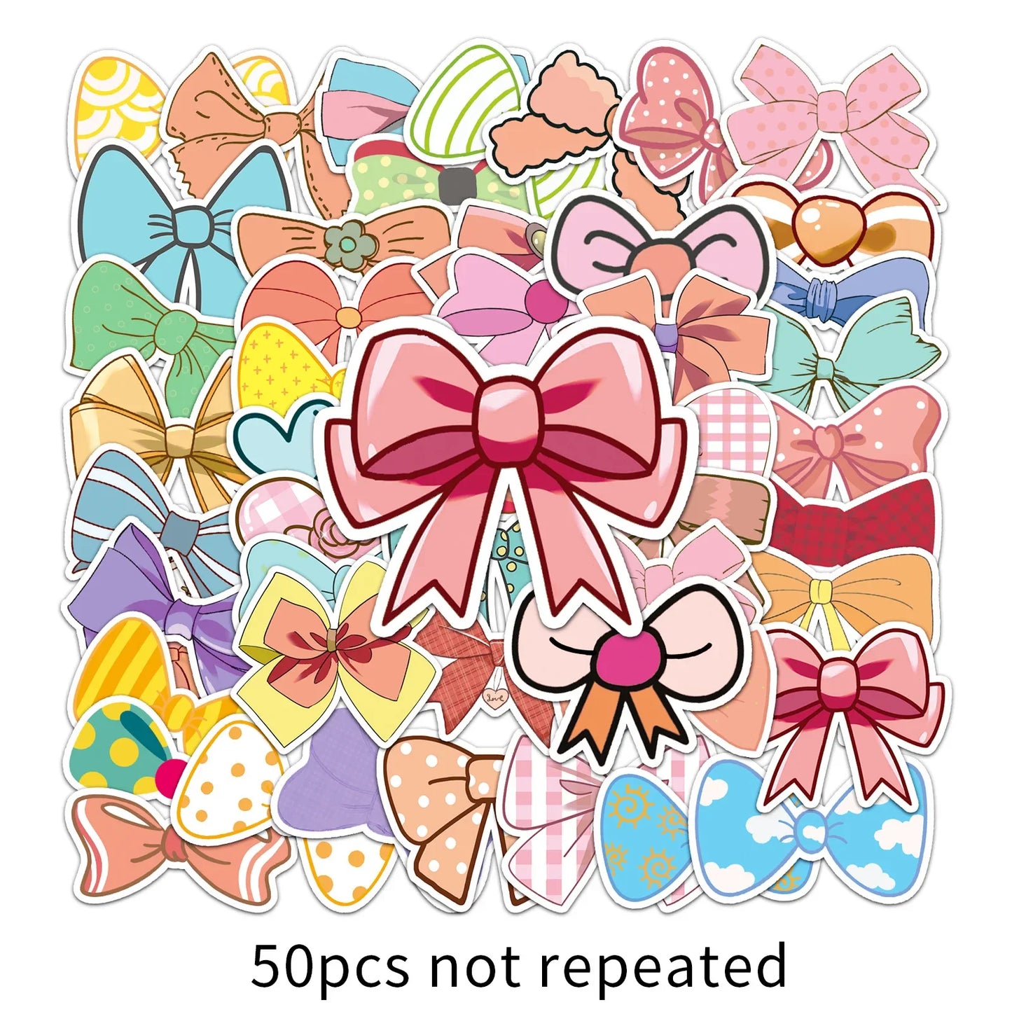 50pcs Cute Cartoon Bow Stickers for Helmet, Wall, DIY Decoration