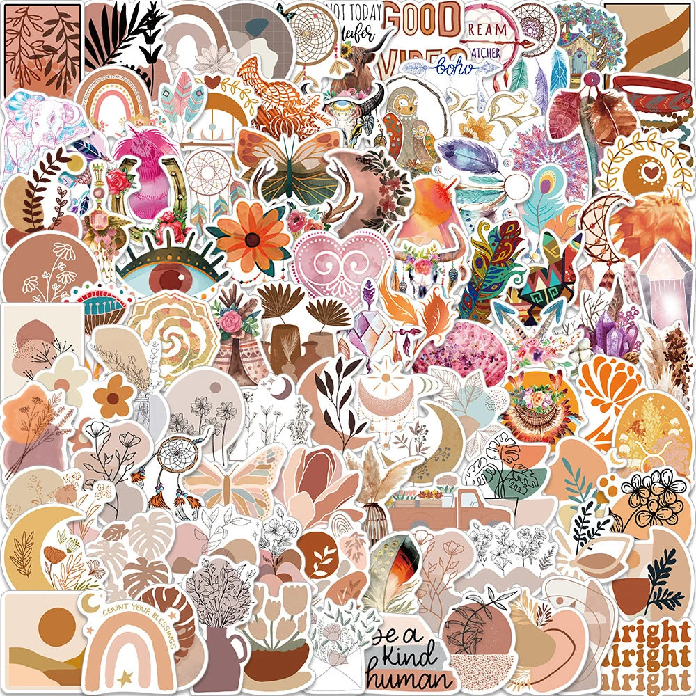 Bohemian Retro Art Cartoon Stickers - Aesthetic Waterproof Decals for Scrapbook, Laptop, Phone, Car (10/30/50/100PCS)