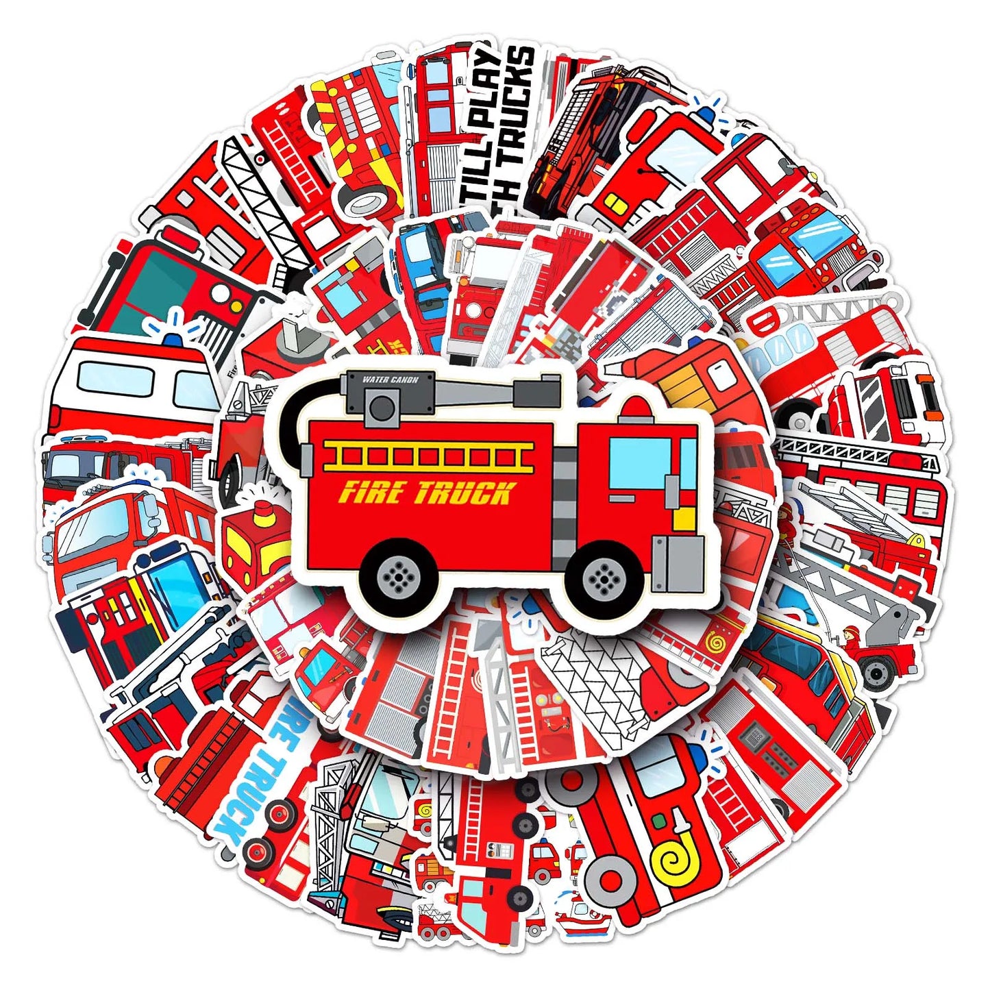50Pcs Fire Truck Cartoon Waterproof Vinyl Stickers for Skateboard Snowboard