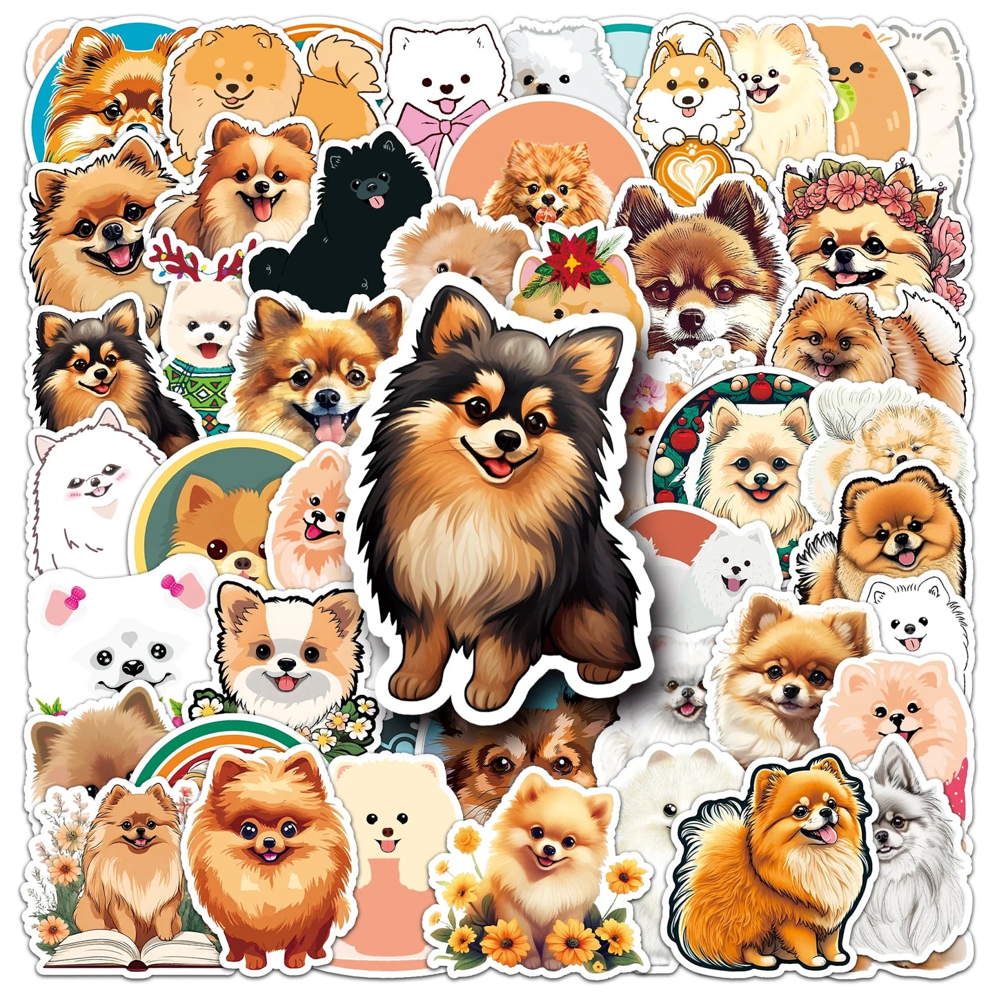 50Pcs Pomeranian Cartoon Waterproof Vinyl Stickers for Skateboard Snowboard Home Decor