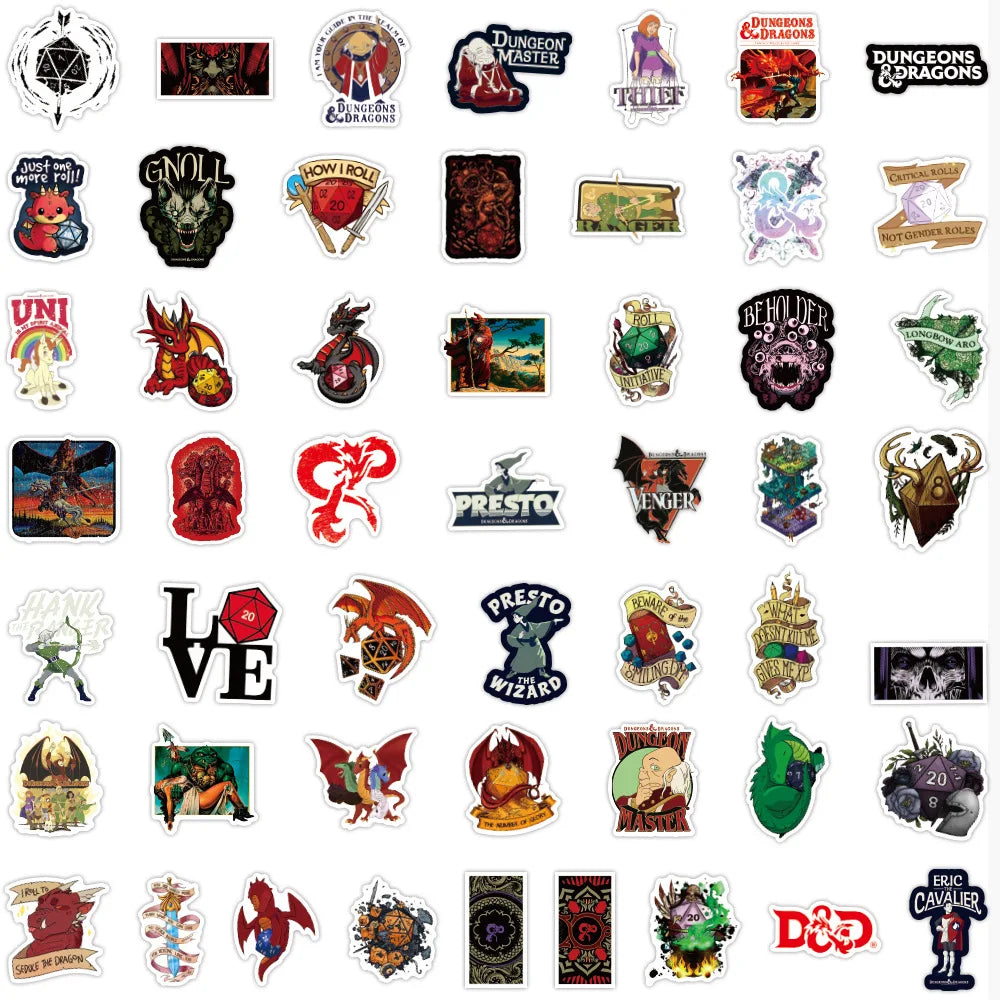 50/100PCS Dungeons and Dragons Stickers Waterproof PVC Skateboard Luggage Motorcycle Guitar Kid Boy Vsco Sticker