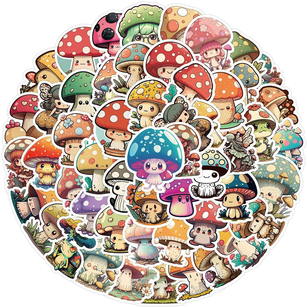 Cartoon Mushroom Stickers 10/30/50pcs for Laptop, Suitcase, DIY, Kids Toys