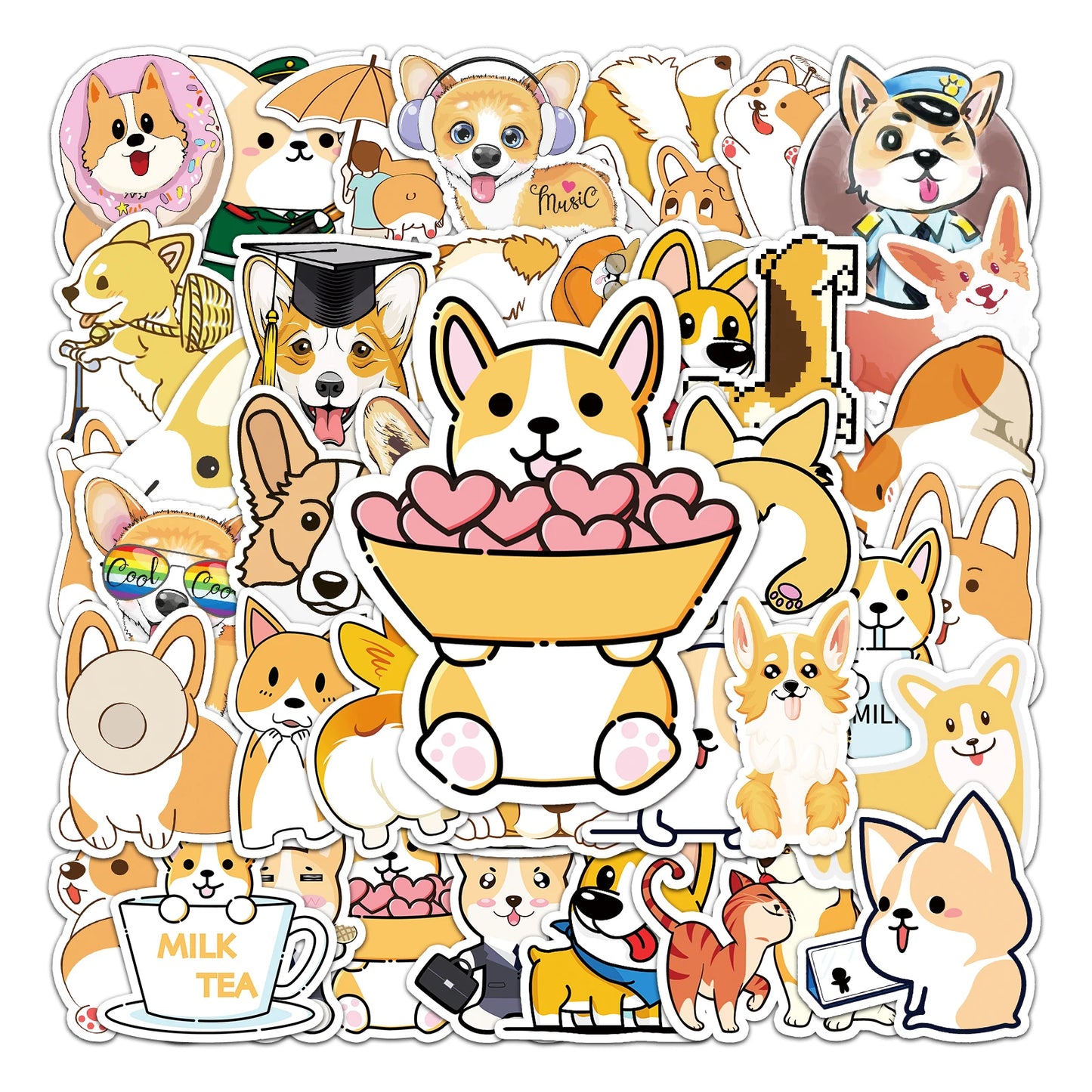 50Pcs Corgi Dog Waterproof Vinyl Stickers for Skateboard Snowboard