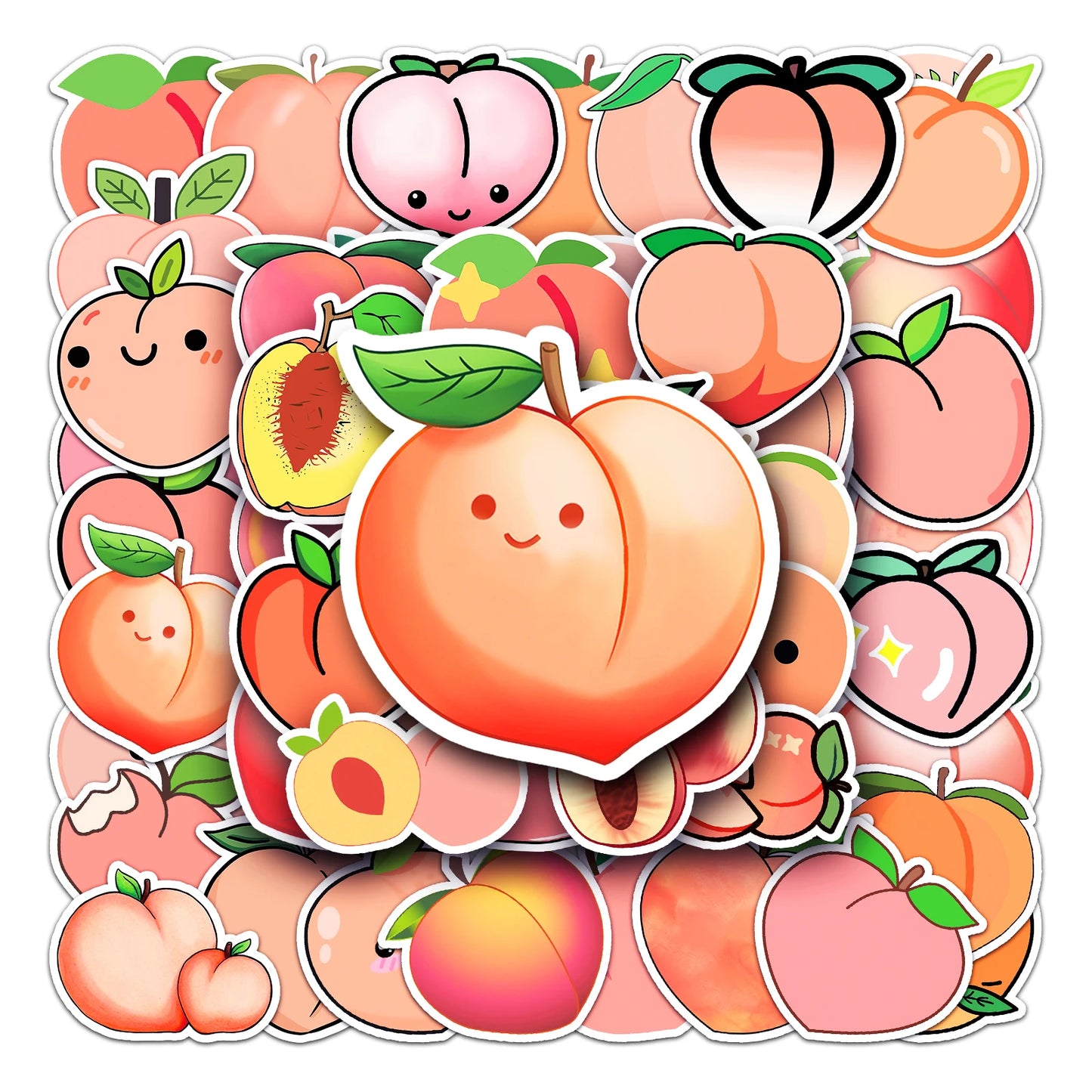 50Pcs Peach Cartoon Waterproof Vinyl Stickers for Skateboard Snowboard