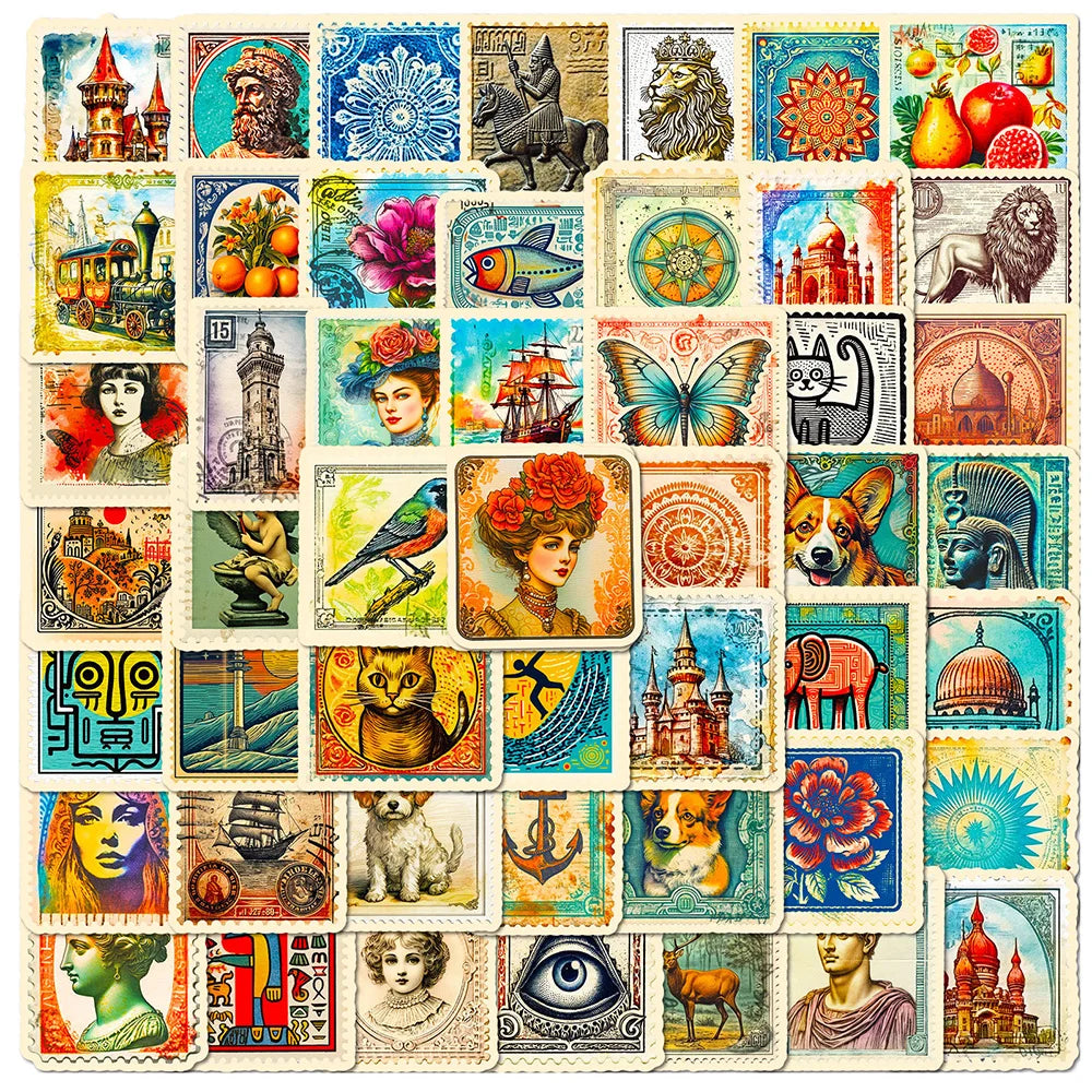 Antique Vintage Stamp Stickers for Phone Laptop Luggage Skateboard Decals