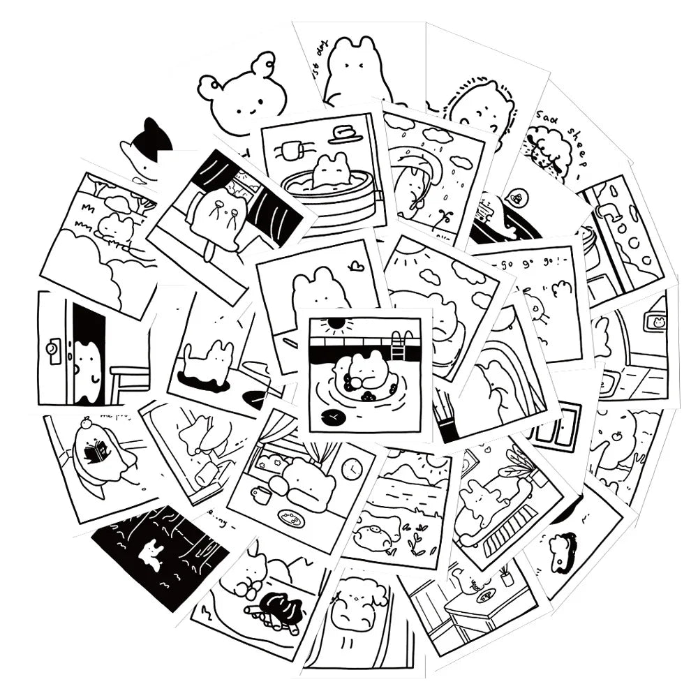 Black White Cartoon Animal Stickers for Kids - Phone, Notebook, Fridge, Laptop Decals (10/30/40pcs)