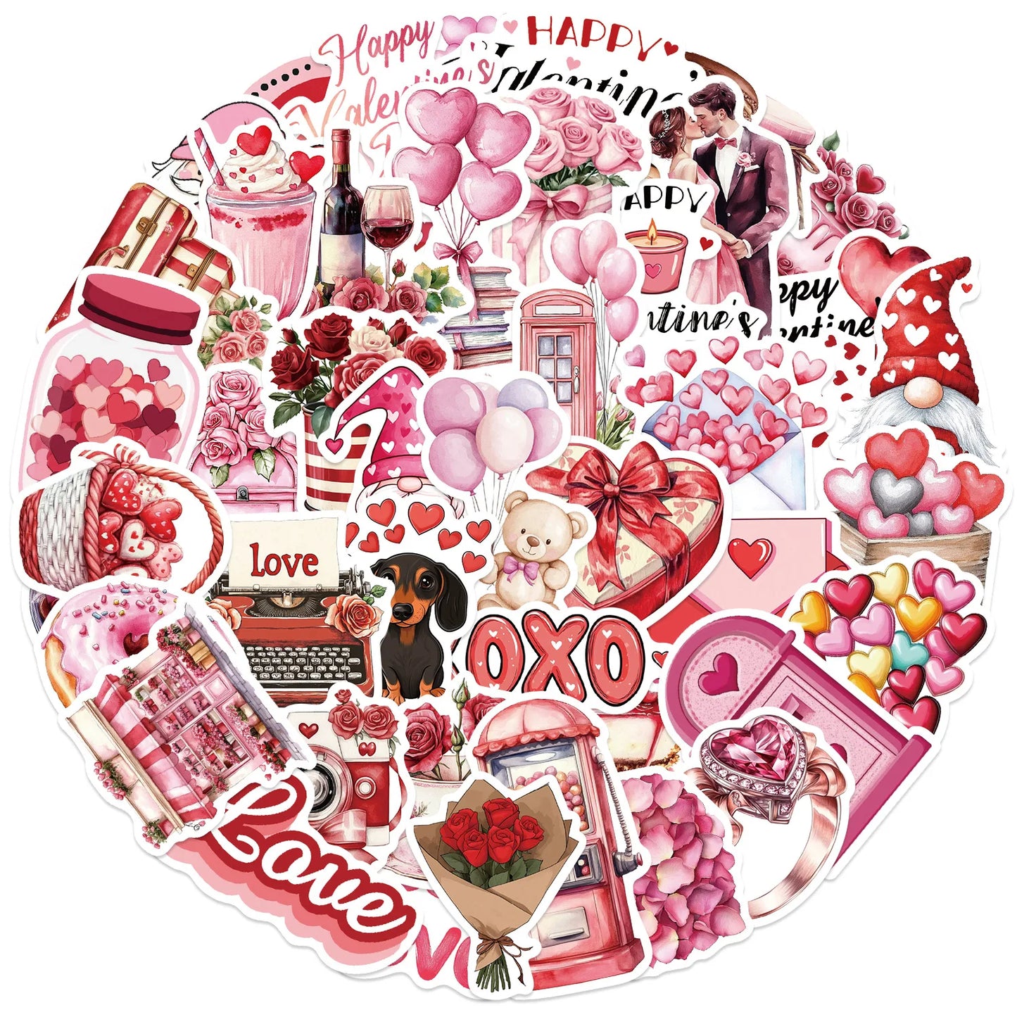 Valentine's Day Pink Graffiti Stickers Decal Pack for Laptop, Motorcycle, Luggage, Snowboard, Fridge, Car