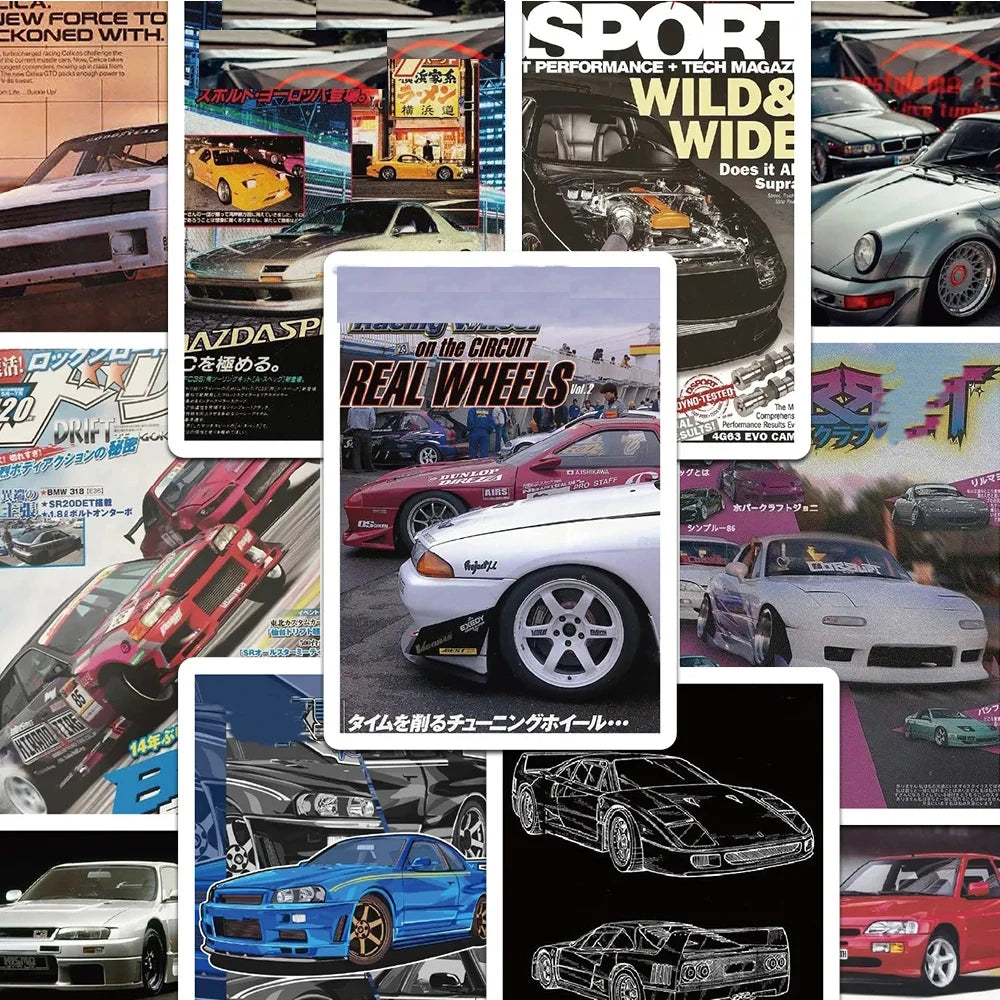 Retro JDM Racing Car Stickers: 10/30/50pcs Graffiti Decals for Phone, Skateboard, Luggage