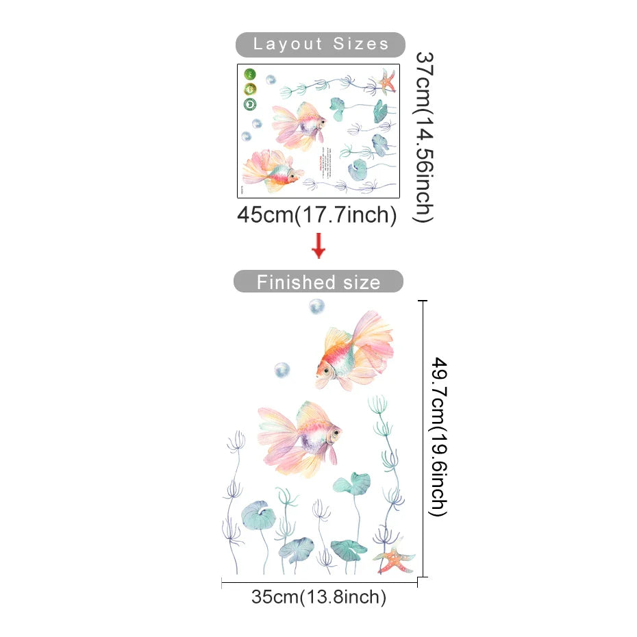 Goldfish Aquatic Weeds Wall Stickers Kids Room Bathroom Decor Self-adhesive Wallpaper